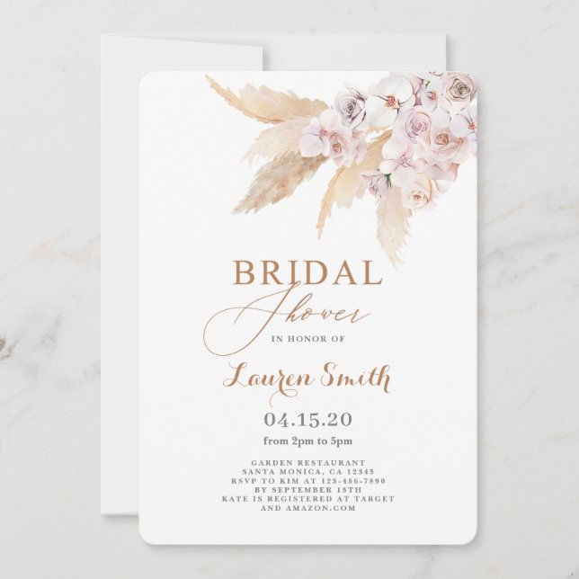 Invitación Pampas Grass Boho Bridal Shower (Anverso)