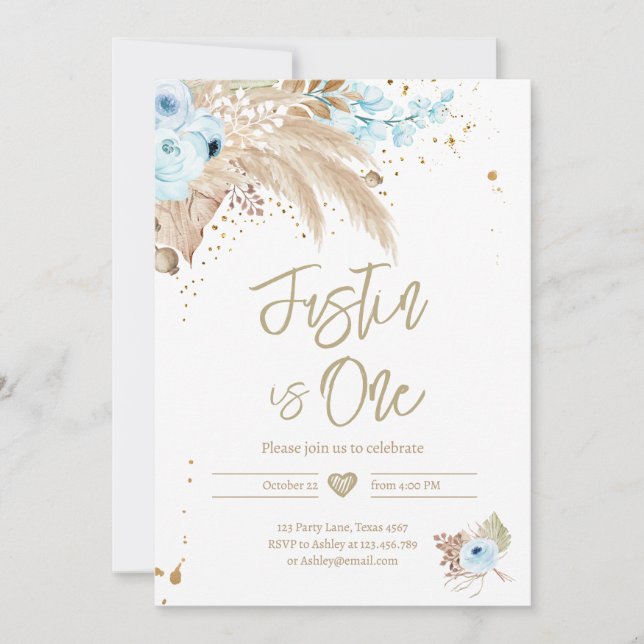 Invitación Pampas Grass Boho CUALQUIER EDAD Niño Rústico Cump (Anverso)