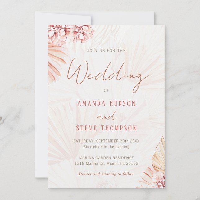 Invitación Pampas Grass Boho Floral Bohemian Boda de moda (Anverso)