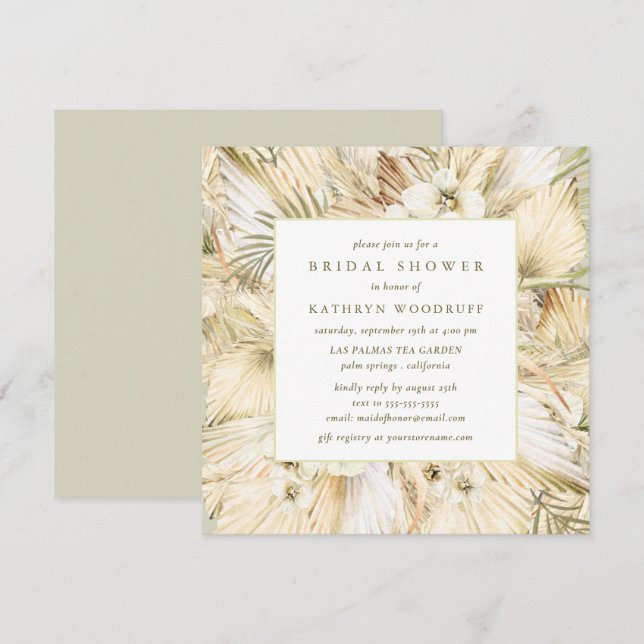 Invitación Pampas Grass Boho Floral Bridal Shower Square (Anverso / Reverso)