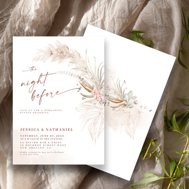Invitación Pampas Grass Boho Floral La noche anterior (Subido por el creador)