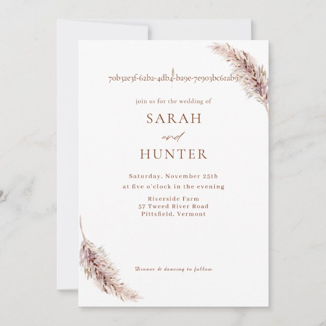 Invitación Pampas Grass Boho Foto Boda de código QR (Anverso)