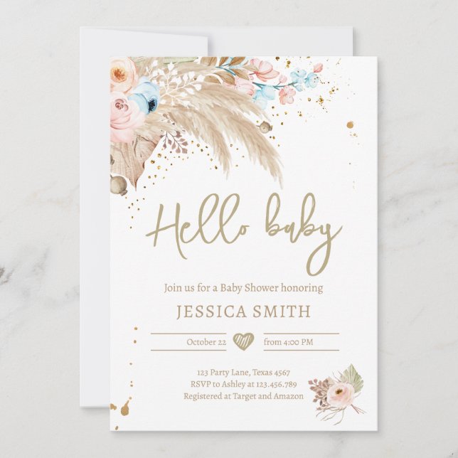 Invitación Pampas Grass Boho Género Neutral Baby Shower (Anverso)