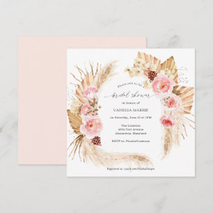 Invitación Pampas Grass Boho Pink Floral Bridal Shower