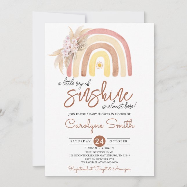 Invitación Pampas Grass Boho Rainbow Baby Shower (Anverso)