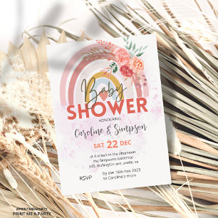 Invitación Pampas Grass Boho Retro Bohemian Baby Shower