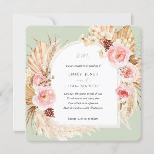 Invitación Pampas Grass Boho Sage Green Floral Square Boda