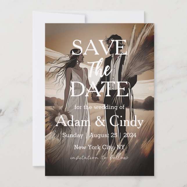 Invitación pampas grass boho salva las fechas (Anverso)