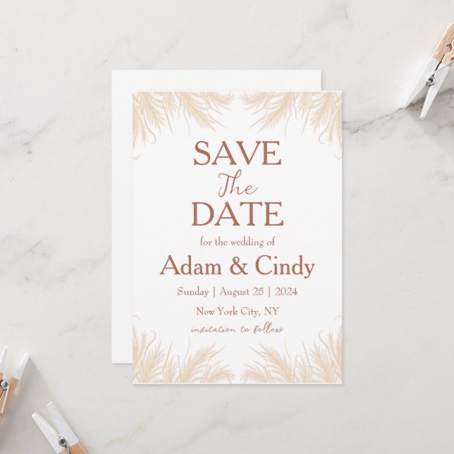 Invitación pampas grass boho salva las fechas (Anverso/Reverso In Situ)