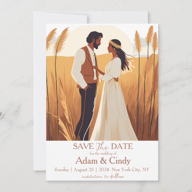 Invitación pampas grass boho salva las fechas (Anverso)