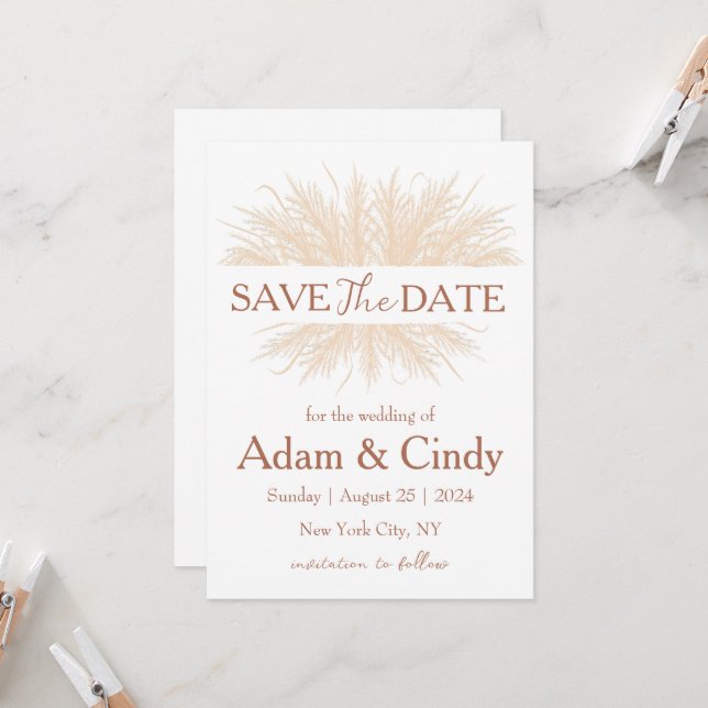 Invitación pampas grass boho salva las fechas (Anverso/Reverso In Situ)