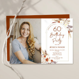 Invitación Pampas Grass Boho Terracotta Foto 60 cumpleaños