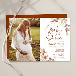 Invitación Pampas Grass Boho Terracotta Foto Baby Shower