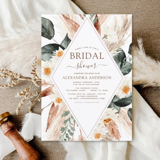 Invitación Pampas Grass Bridal Shower Boho Eucalyptus (Subido por el creador)
