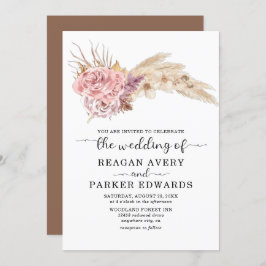 Invitación Pampas Grass Dried Floral Rosa y Boda Púrpura