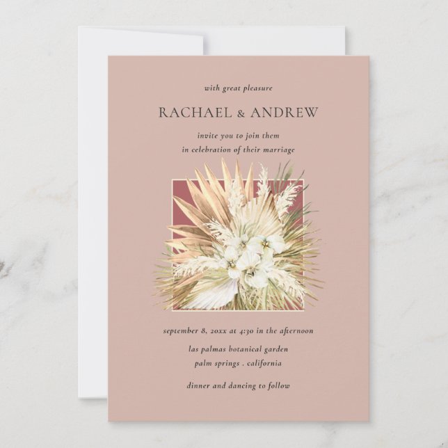 Invitación Pampas Grass Dried Flowers Bouquet Mauve Boda (Anverso)