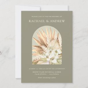 Invitación Pampas Grass Dried Flowers Moderno Moss Green Arch