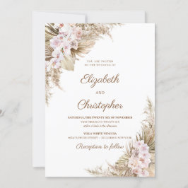 Invitación Pampas Grass Dried Palm Rosa Rubor Boda Orquídea