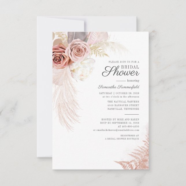 Invitación Pampas Grass Dried Palm Terracotta Bridal Shower (Anverso)