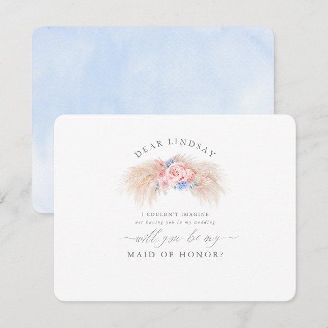 Invitación Pampas Grass Dusty Blue Bridesmaid Propuesta (Anverso / Reverso)