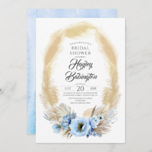 Invitación Pampas Grass Dusty Blue Flowers Bridal Shower