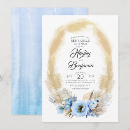 Invitación Pampas Grass Dusty Blue Flowers Ensayo Cena