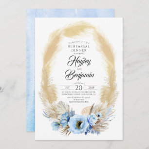 Invitación Pampas Grass Dusty Blue Flowers Ensayo Cena