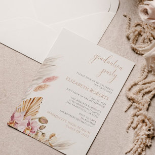 Invitación Pampas Grass Dusty Pink Floral Graduation Party