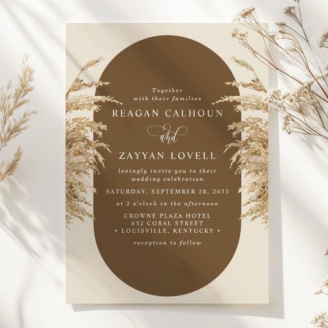 Invitación Pampas Grass Earthy Bohemian Boda exótico Invita (Subido por el creador)