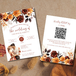 Invitación Pampas Grass Fall QR Code Todo En Un Boda