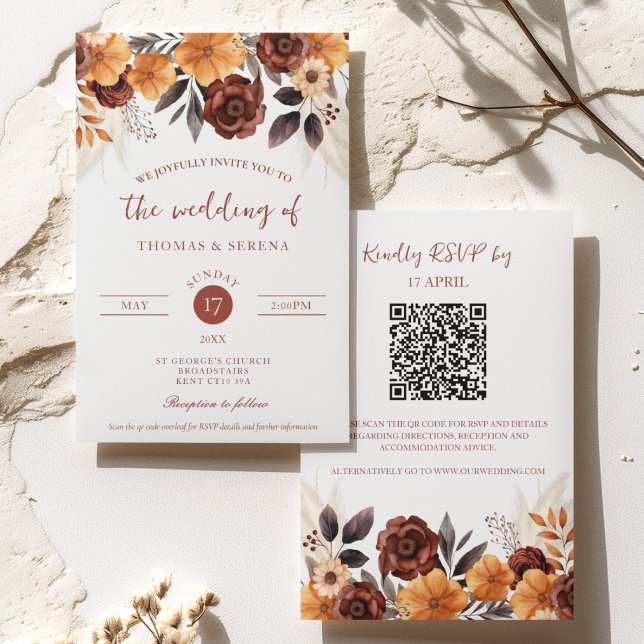 Invitación Pampas Grass Fall QR Code Todo En Un Boda (Subido por el creador)