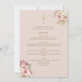 Invitación Pampas Grass Floral First Holy Communia Menú