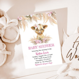 Invitación Pampas Grass Floral Highland Cow Boho Baby Shower