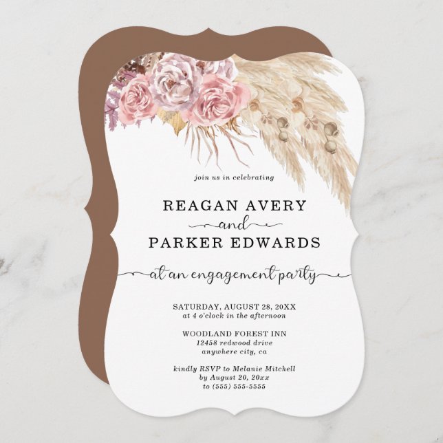 Invitación Pampas Grass Floral Rosa Purple Engagement (Anverso / Reverso)