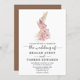 Invitación Pampas Grass Floral Rosa Púrpura Boda