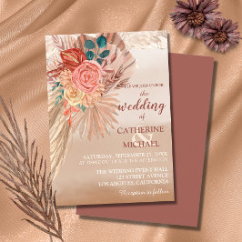 Invitación Pampas Grass Floral Terracotta Boho Moda Boda