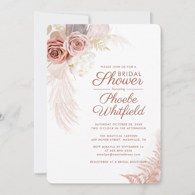 Invitación Pampas Grass Floral Terracotta Bridal Shower (Anverso)