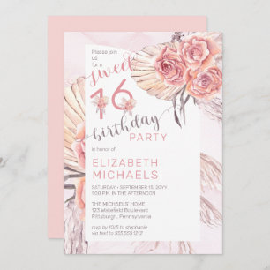 Invitación Pampas Grass  Flores rosa rosadas dulces 16 Fiesta