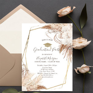 Invitación Pampas Grass Flowers Grad Cap,Graduación