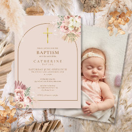 Invitación Pampas Grass Gold Foto Bautizo Christening 