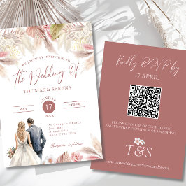 Invitación Pampas Grass Grass QR Code All In One Boho Boda