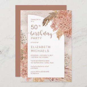 Invitación Pampas Grass Hydrangeas florece 50 cumpleaños