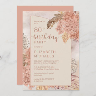 Invitación Pampas Grass Hydrangeas florece fiesta de cumpleañ