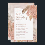 Invitación Pampas Grass Hydrangeas florece fiesta de cumpleañ<br><div class="desc">Hidraneas de color bohemia sórdida,  allium y pampas hierba floral "Fiesta de cumpleaños número 60" diseño de cumpleaños de la mujer. Diseño compuesto por Holiday Hearts Designs (derechos reservados).</div>