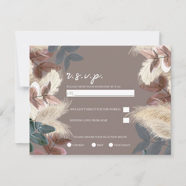 Invitación Pampas Grass & Leaves Earthy Bohemian Wedding RSVP (Anverso)