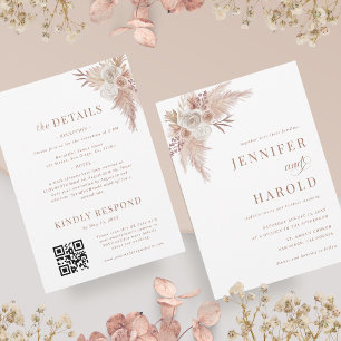 Invitación Pampas Grass Minimal Plain All in One Boda