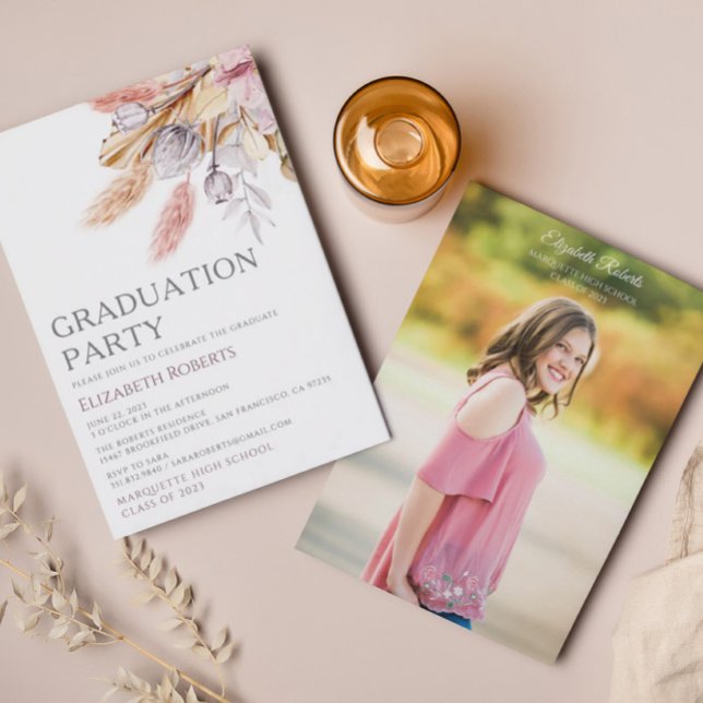Invitación Pampas Grass Moda Boho Floral Graduation Party (Subido por el creador)
