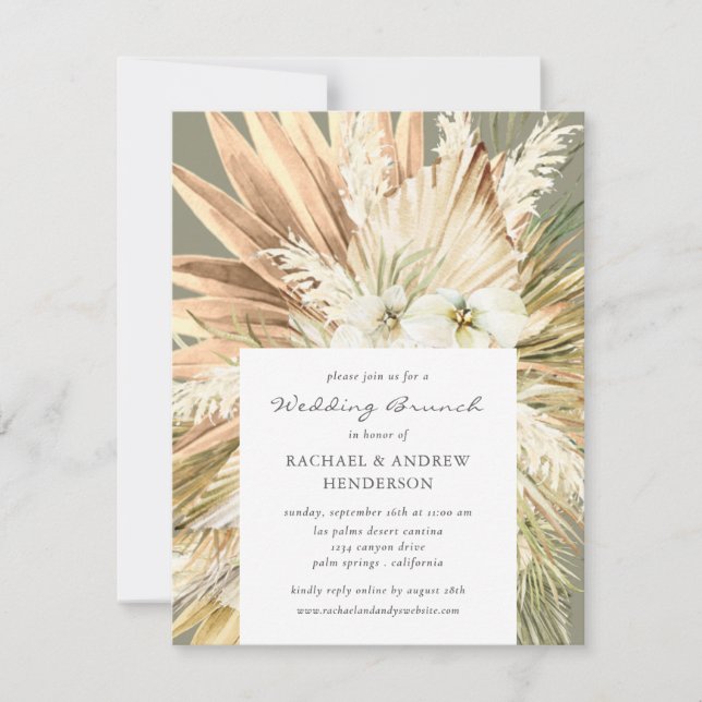 Invitación Pampas Grass Moderno Boho Boda Brunch Sage (Anverso)