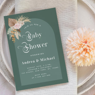 Invitación Pampas Grass Moss Green Boho Arch Baby Shower