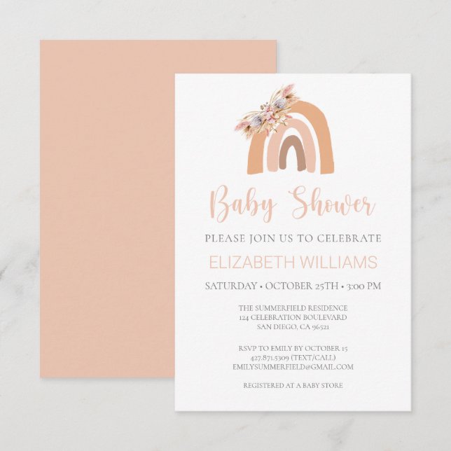 Invitación Pampas Grass Pastel Pink Rainbow Invito de Baby Sh (Anverso / Reverso)